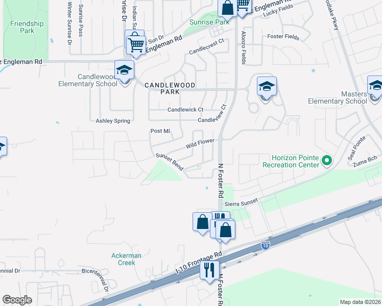 map of restaurants, bars, coffee shops, grocery stores, and more near 6355 Gerber Meadow in San Antonio