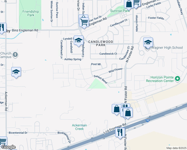 map of restaurants, bars, coffee shops, grocery stores, and more near 2618 Sunset Bend in San Antonio