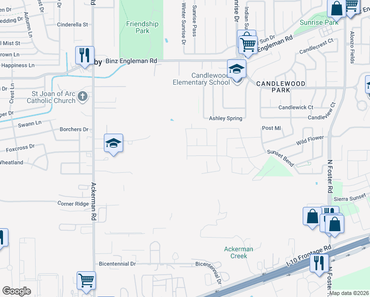 map of restaurants, bars, coffee shops, grocery stores, and more near 2927 Sunset Bend in San Antonio