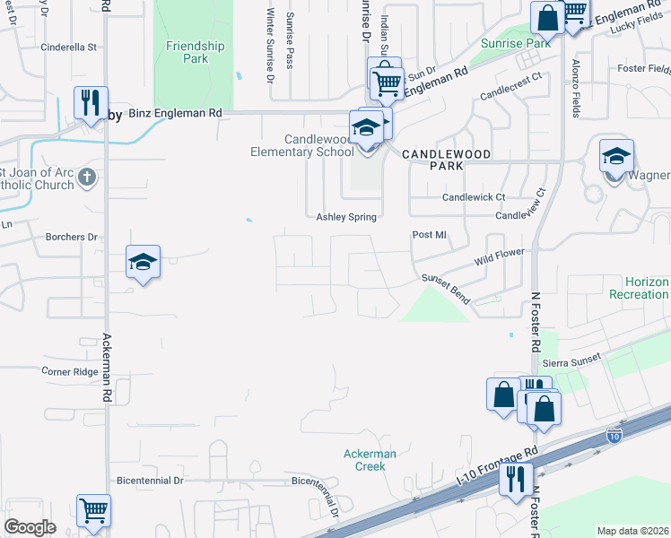map of restaurants, bars, coffee shops, grocery stores, and more near 2711 Sunset Bend in San Antonio