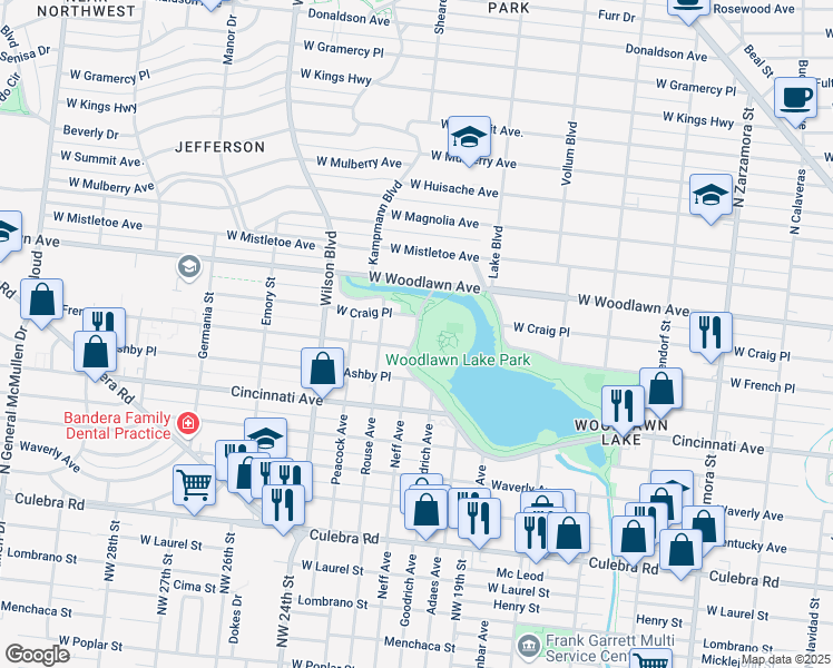 map of restaurants, bars, coffee shops, grocery stores, and more near 2603 West Ashby Place in San Antonio