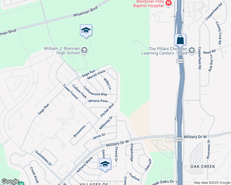 map of restaurants, bars, coffee shops, grocery stores, and more near 2006 Wilby Lane in San Antonio
