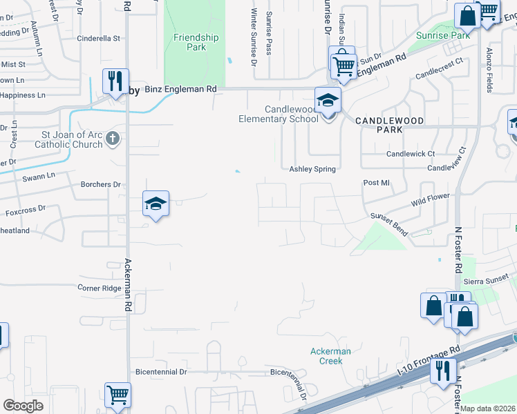 map of restaurants, bars, coffee shops, grocery stores, and more near Barbwire Way in San Antonio