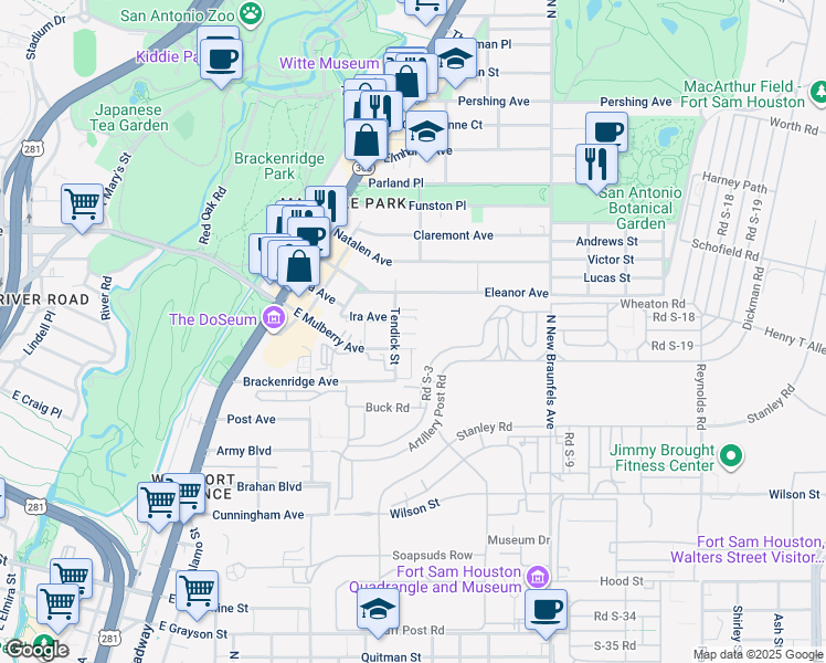 map of restaurants, bars, coffee shops, grocery stores, and more near 418 Ira Avenue in San Antonio