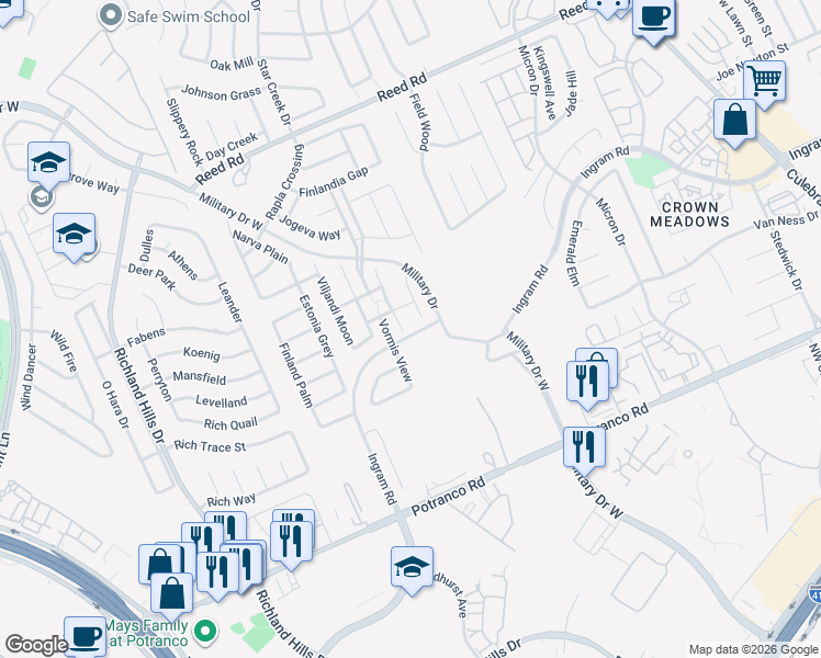 map of restaurants, bars, coffee shops, grocery stores, and more near 1814 Laivita Mist in San Antonio