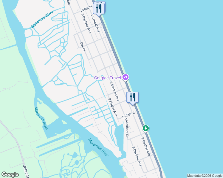 map of restaurants, bars, coffee shops, grocery stores, and more near 2258 South Daytona Avenue in Flagler Beach