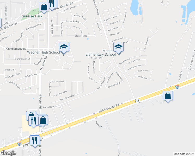 map of restaurants, bars, coffee shops, grocery stores, and more near 6926 Opal Cliffs in Converse