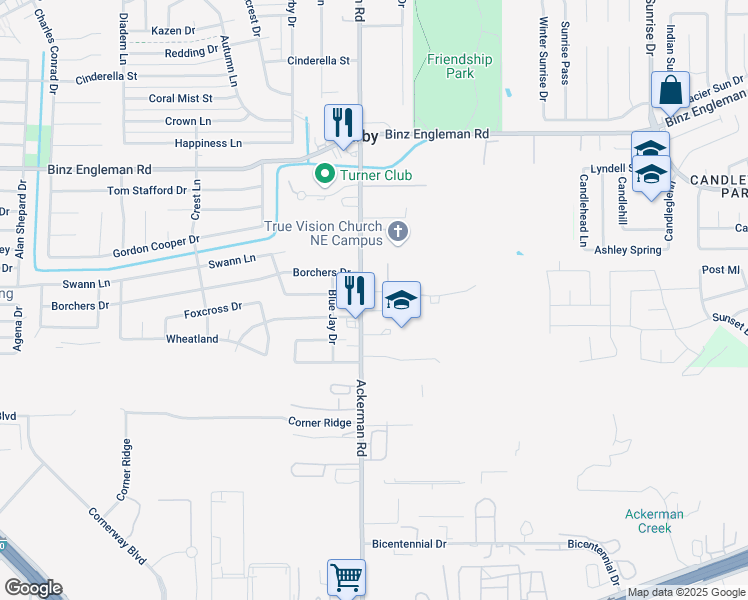 map of restaurants, bars, coffee shops, grocery stores, and more near 306 Wexford Drive in Kirby