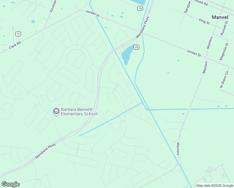 map of restaurants, bars, coffee shops, grocery stores, and more near 8599 County Road 75 in Manvel