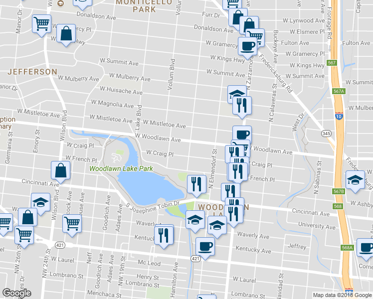 map of restaurants, bars, coffee shops, grocery stores, and more near 211 San Antonio Avenue in San Antonio