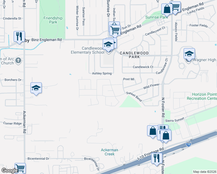 map of restaurants, bars, coffee shops, grocery stores, and more near 6135 Hackberry Pond in San Antonio