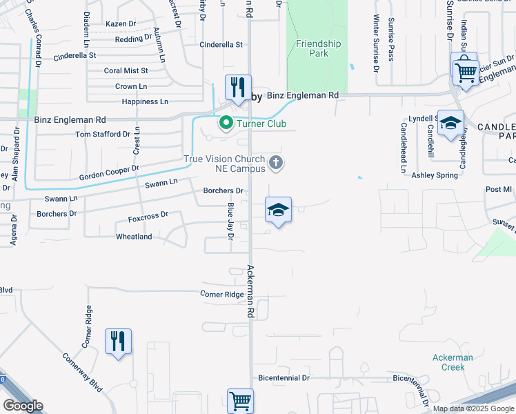 map of restaurants, bars, coffee shops, grocery stores, and more near 306 Wexford Drive in Kirby