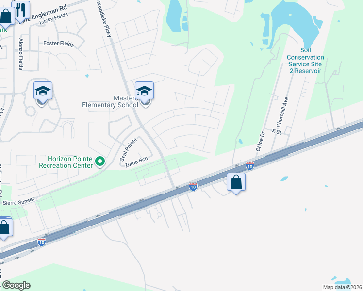 map of restaurants, bars, coffee shops, grocery stores, and more near 7413 Sandy Bay in Converse