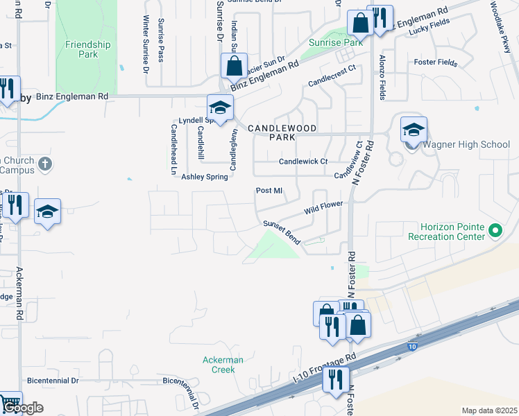 map of restaurants, bars, coffee shops, grocery stores, and more near 2703 Harvest Creek in San Antonio