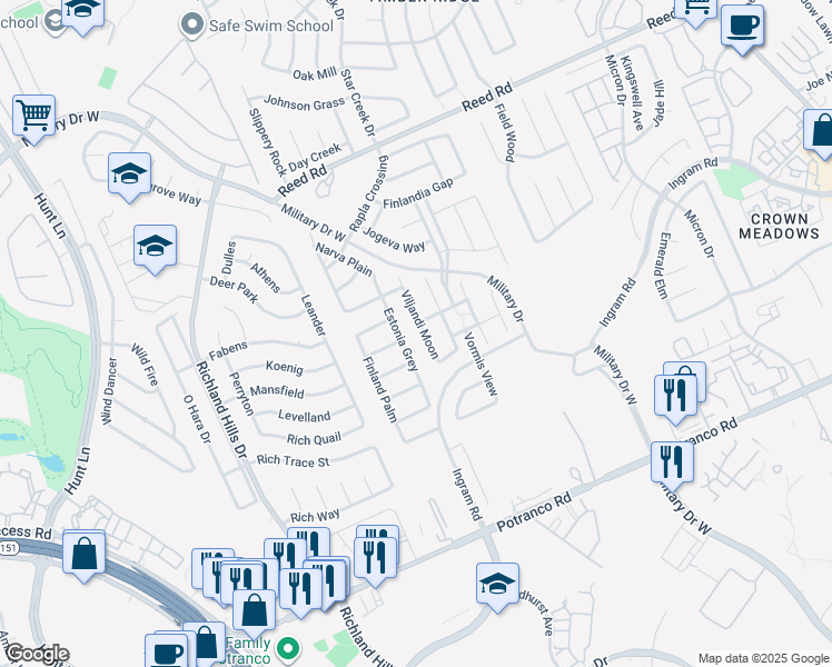 map of restaurants, bars, coffee shops, grocery stores, and more near 1803 Viljandi Moon in San Antonio