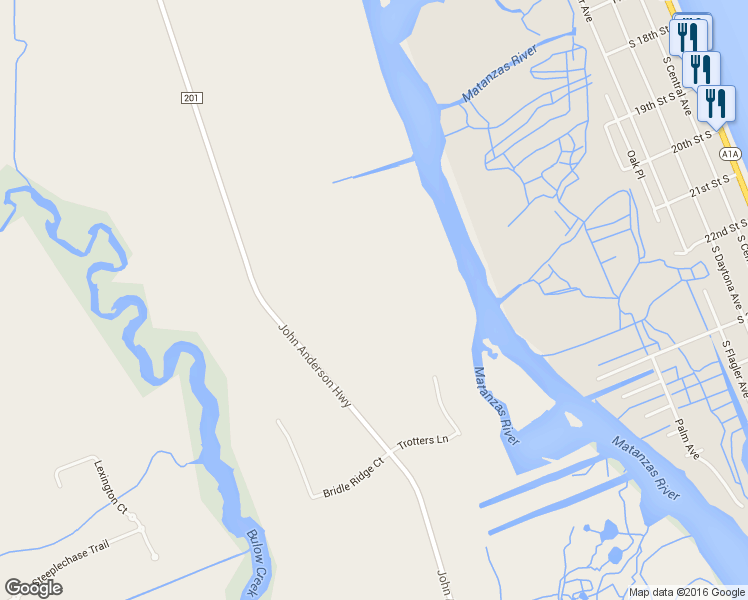 map of restaurants, bars, coffee shops, grocery stores, and more near 1799 John Anderson Highway in Flagler Beach
