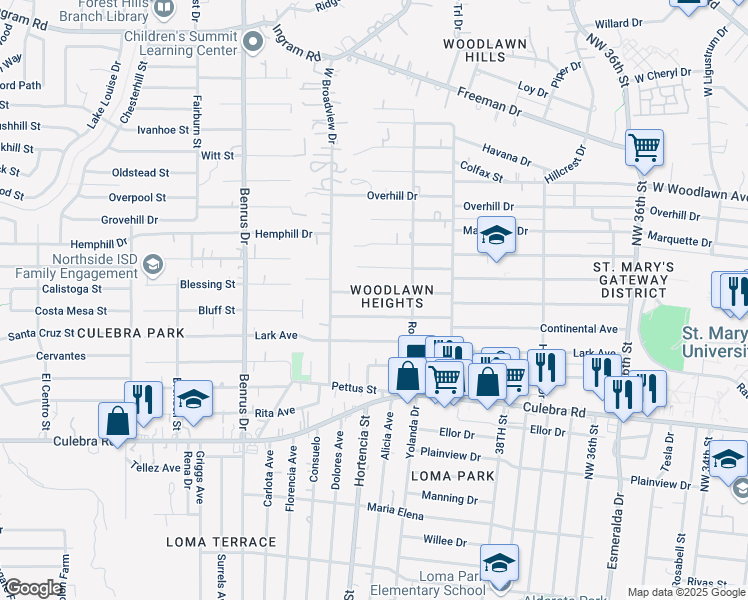 map of restaurants, bars, coffee shops, grocery stores, and more near 450 Globe Avenue in San Antonio