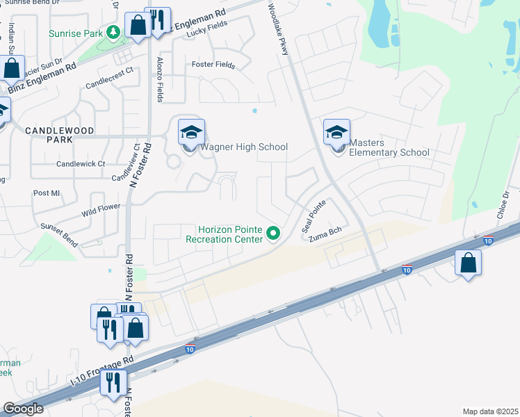 map of restaurants, bars, coffee shops, grocery stores, and more near 2710 Point Sur in Converse