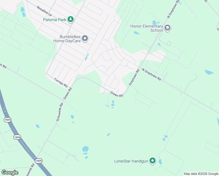 map of restaurants, bars, coffee shops, grocery stores, and more near 9830 Green Road in Converse