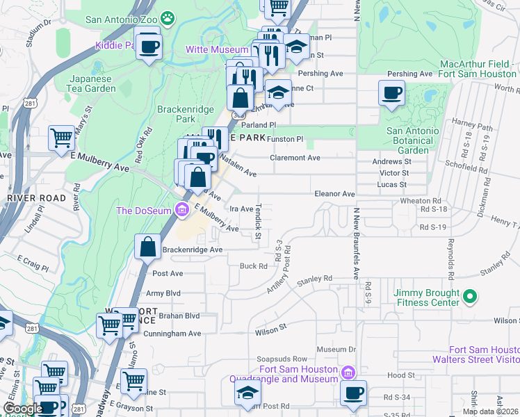 map of restaurants, bars, coffee shops, grocery stores, and more near 337 Ira Avenue in San Antonio