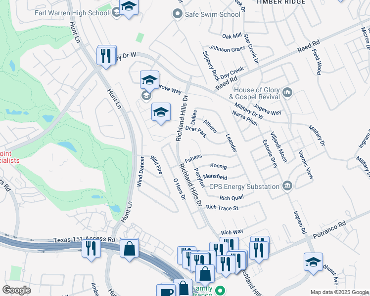 map of restaurants, bars, coffee shops, grocery stores, and more near 1622 Perryton in San Antonio