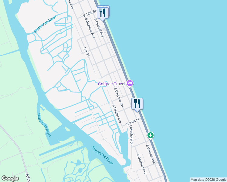 map of restaurants, bars, coffee shops, grocery stores, and more near 2244 South Daytona Avenue in Flagler Beach