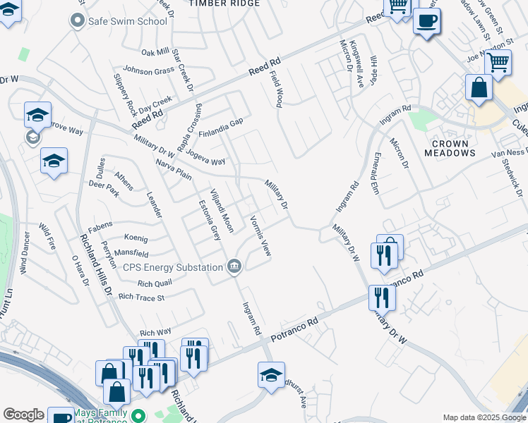 map of restaurants, bars, coffee shops, grocery stores, and more near 1814 Laivita Mist in San Antonio