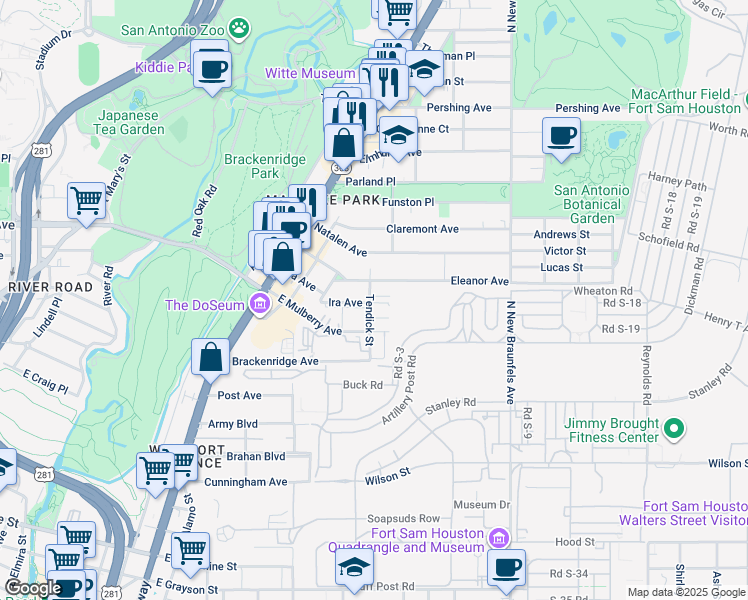 map of restaurants, bars, coffee shops, grocery stores, and more near 337 Ira Avenue in San Antonio