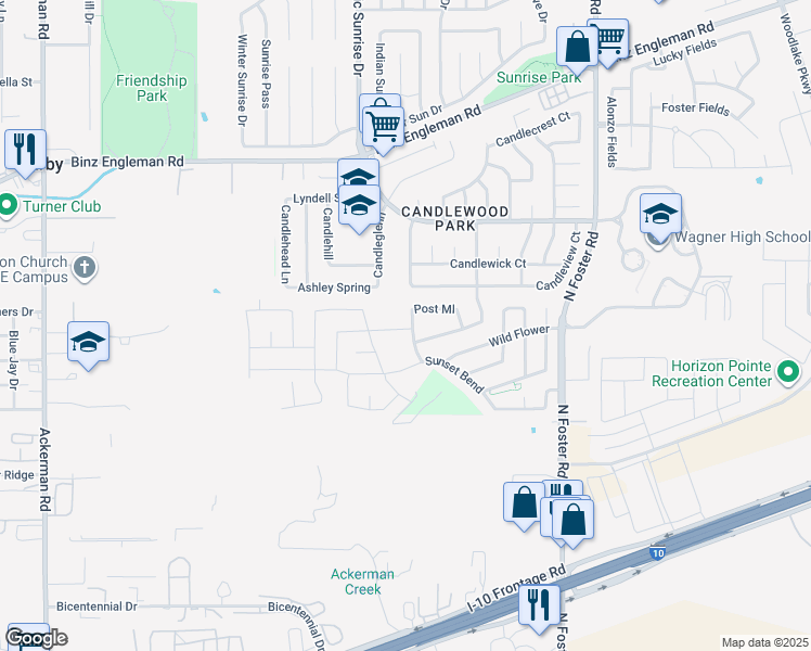 map of restaurants, bars, coffee shops, grocery stores, and more near 2703 Harvest Creek in San Antonio