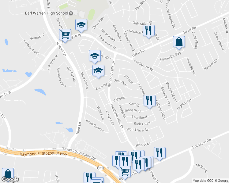map of restaurants, bars, coffee shops, grocery stores, and more near 1622 Perryton in San Antonio