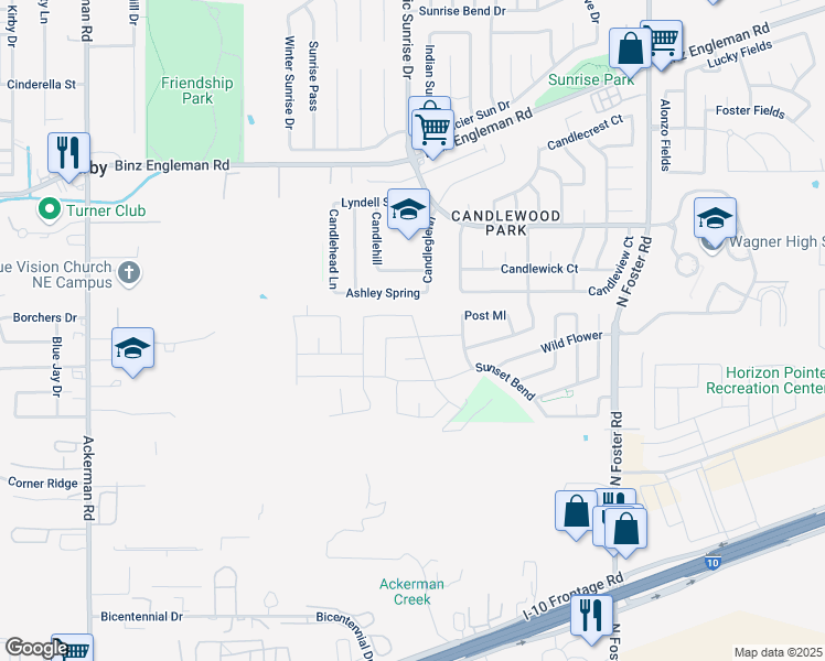 map of restaurants, bars, coffee shops, grocery stores, and more near 6135 Hackberry Pond in San Antonio
