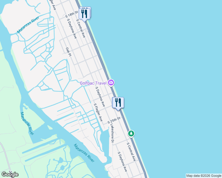 map of restaurants, bars, coffee shops, grocery stores, and more near 2273 South Central Avenue in Flagler Beach