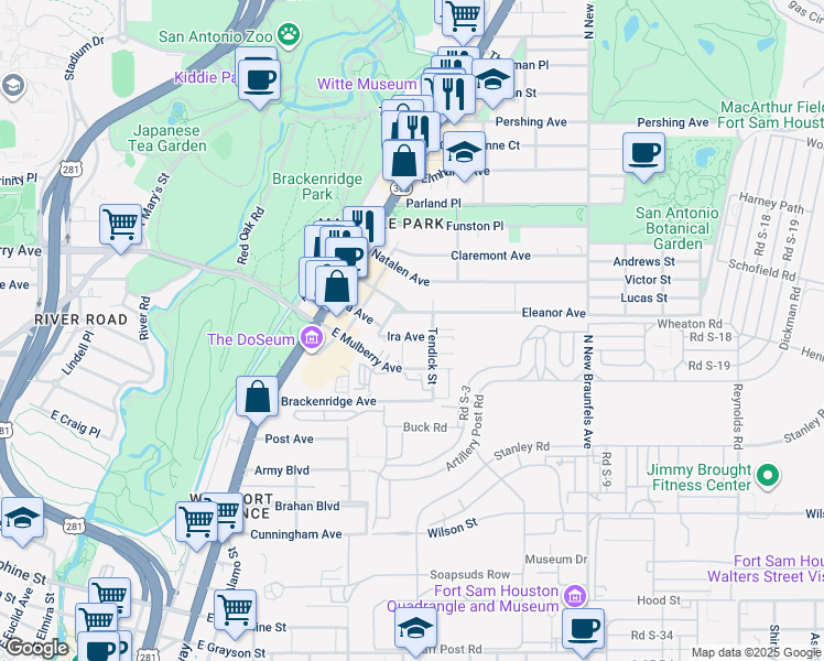 map of restaurants, bars, coffee shops, grocery stores, and more near 337 Ira Avenue in San Antonio