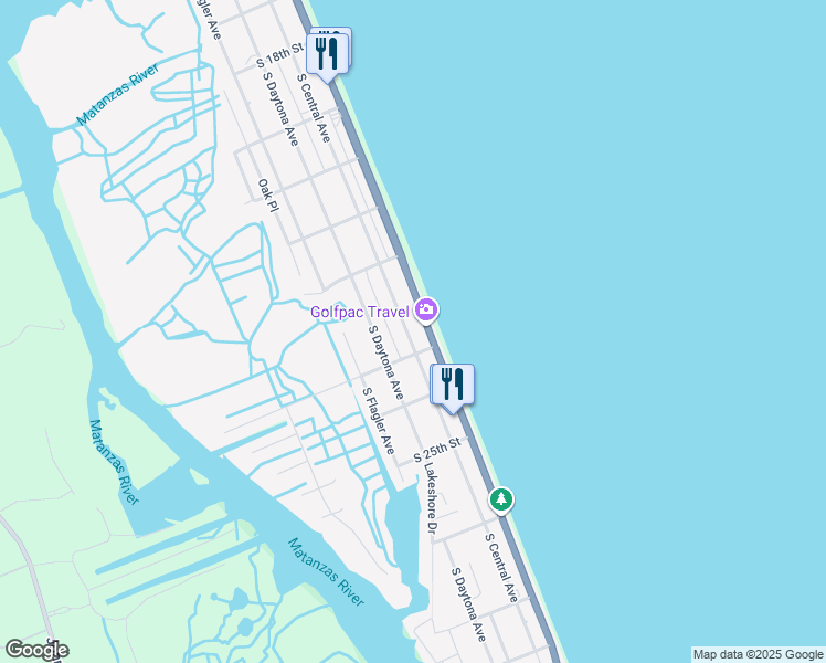 map of restaurants, bars, coffee shops, grocery stores, and more near 2273 South Central Avenue in Flagler Beach