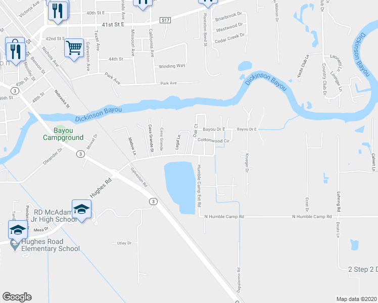 map of restaurants, bars, coffee shops, grocery stores, and more near 5001 Oak Court in Dickinson