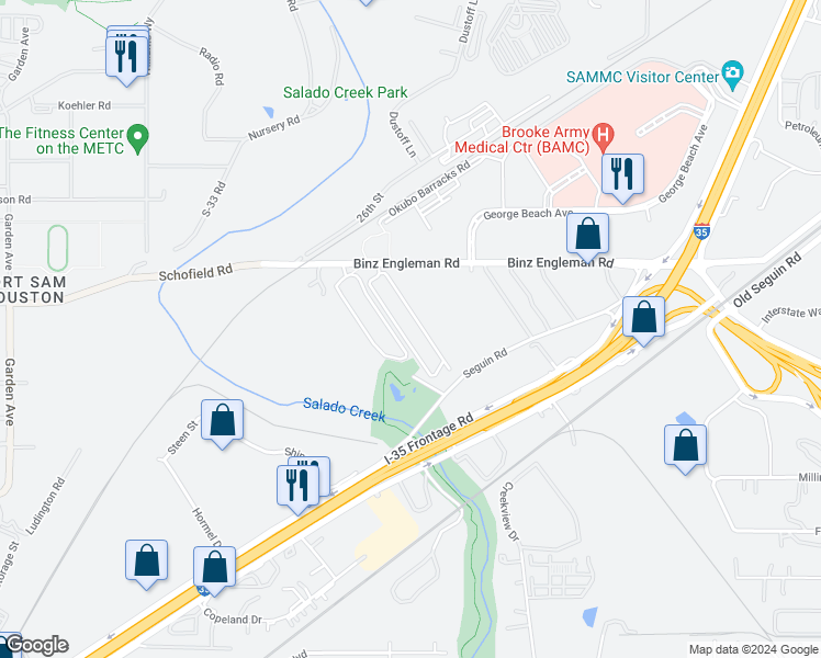 map of restaurants, bars, coffee shops, grocery stores, and more near 3714 Binz-Engleman Road in San Antonio