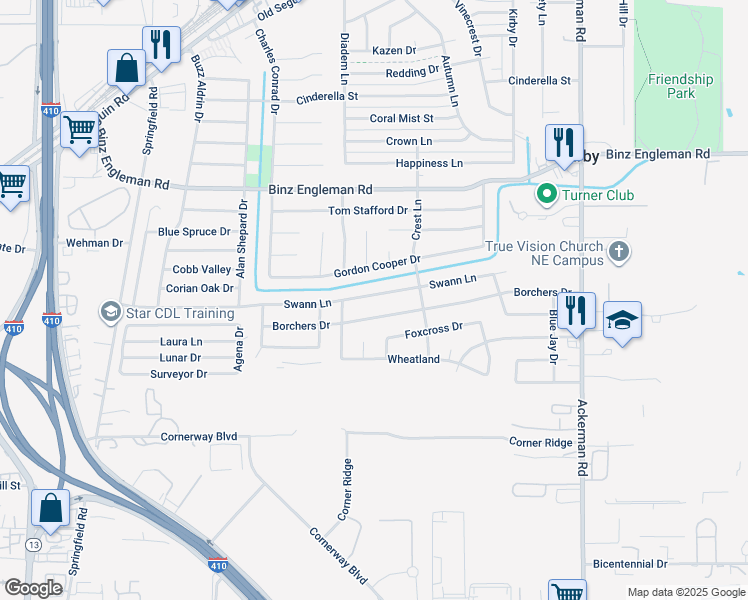 map of restaurants, bars, coffee shops, grocery stores, and more near 5014 Swann Lane in San Antonio