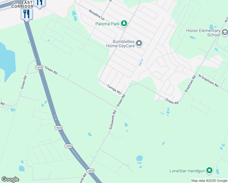 map of restaurants, bars, coffee shops, grocery stores, and more near 10629 Green Road in Converse