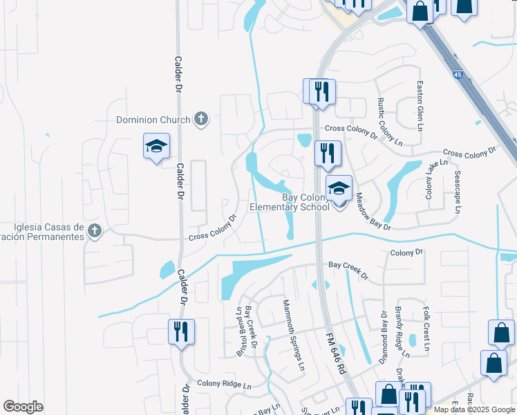 map of restaurants, bars, coffee shops, grocery stores, and more near 2930 Flying Horse Lane in Dickinson