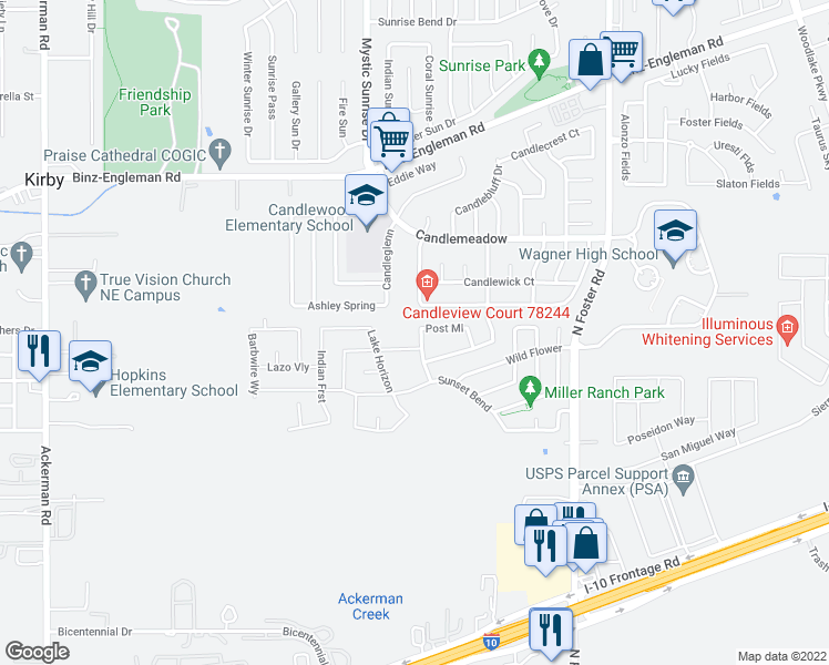 map of restaurants, bars, coffee shops, grocery stores, and more near 2715 Harvest Creek in San Antonio