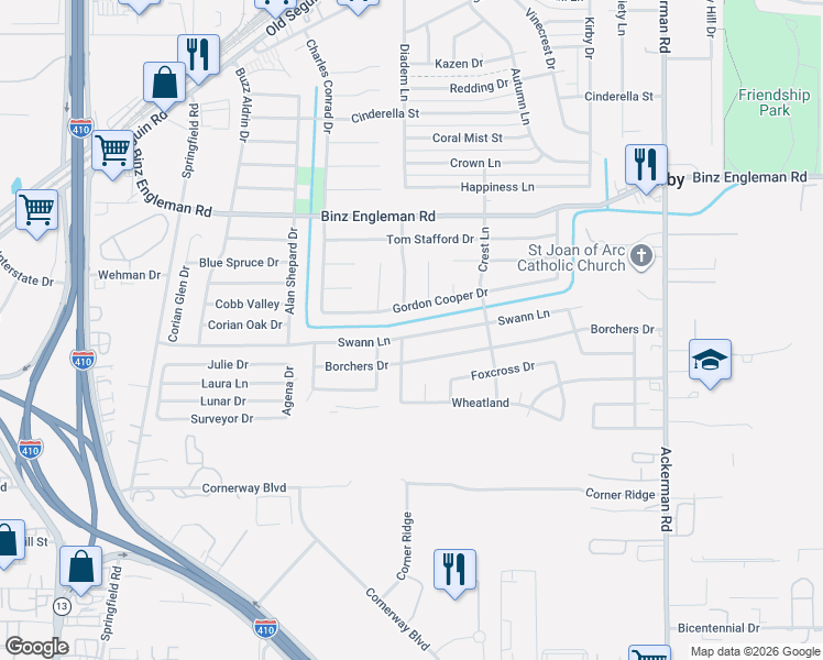 map of restaurants, bars, coffee shops, grocery stores, and more near 4920 Swann Lane in San Antonio