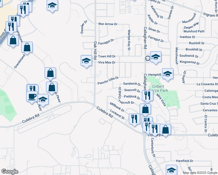 map of restaurants, bars, coffee shops, grocery stores, and more near 6146 Upwood Drive in San Antonio
