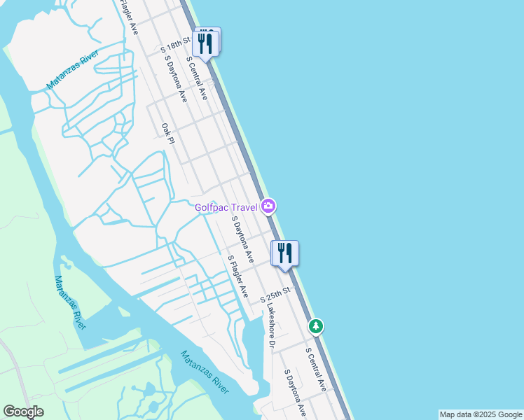 map of restaurants, bars, coffee shops, grocery stores, and more near 2273 South Central Avenue in Flagler Beach
