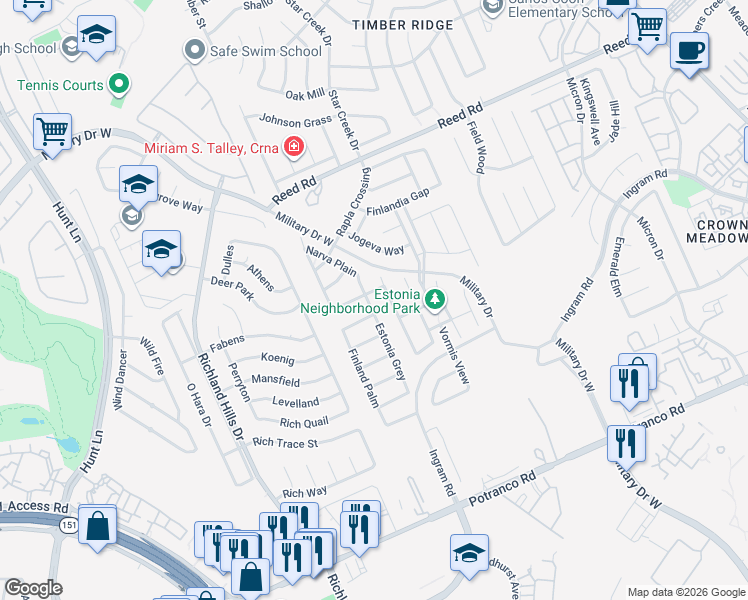 map of restaurants, bars, coffee shops, grocery stores, and more near 1803 Viljandi Moon in San Antonio