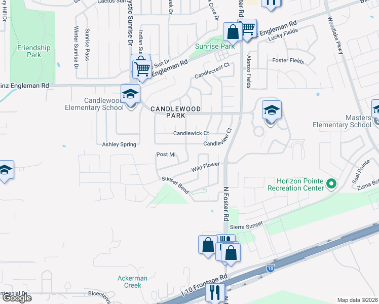 map of restaurants, bars, coffee shops, grocery stores, and more near 6301 Candleview Court in San Antonio