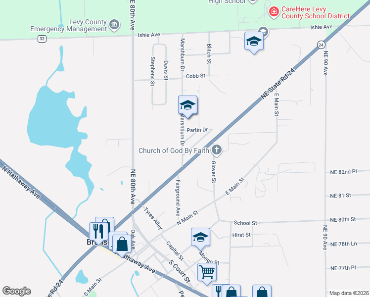 map of restaurants, bars, coffee shops, grocery stores, and more near 425 Virginia Street in Bronson