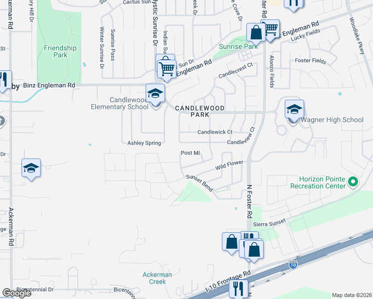 map of restaurants, bars, coffee shops, grocery stores, and more near 6229 Candleview Court in San Antonio