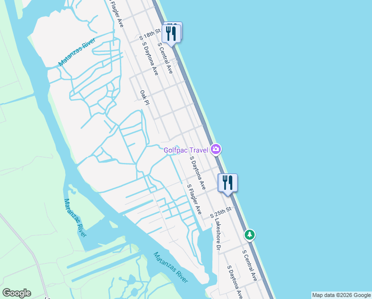 map of restaurants, bars, coffee shops, grocery stores, and more near 2225 South Daytona Avenue in Flagler Beach