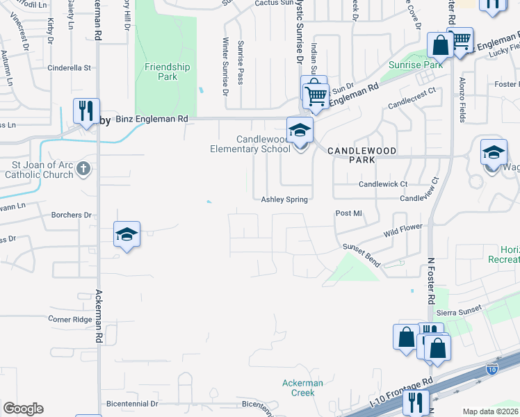 map of restaurants, bars, coffee shops, grocery stores, and more near 3506 Candlehead Lane in San Antonio