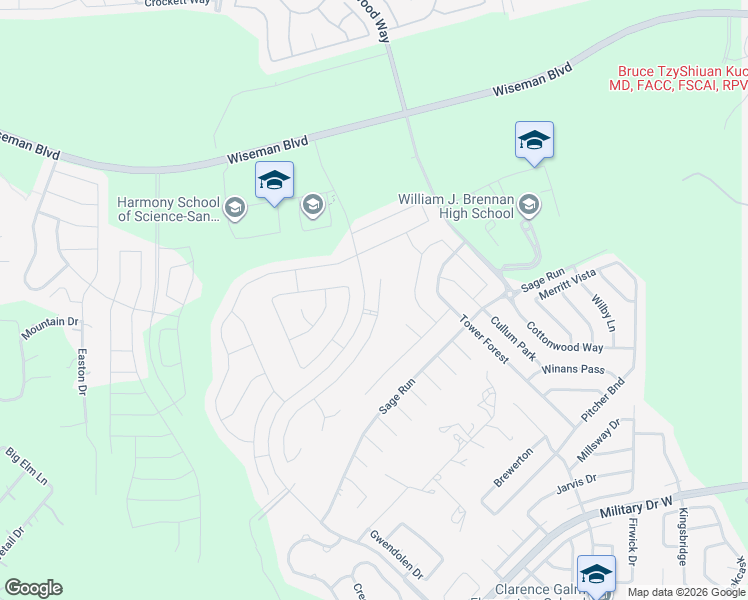 map of restaurants, bars, coffee shops, grocery stores, and more near 2121 Buckner Pass in San Antonio